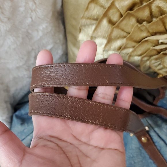 Authentic Gucci Blue Monogram Denim Shoulder Bag with Brown Leather Straps RARE! - Picture 11 of 16